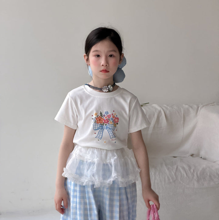 【100-150】リボン＆フラワープリントTシャツ