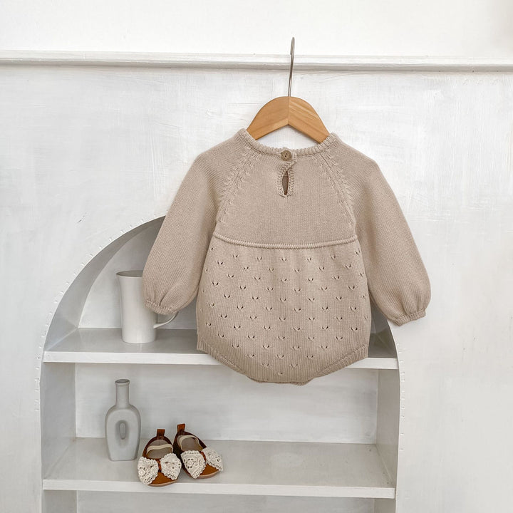 【73-90】シンプルニット長袖ロンパース