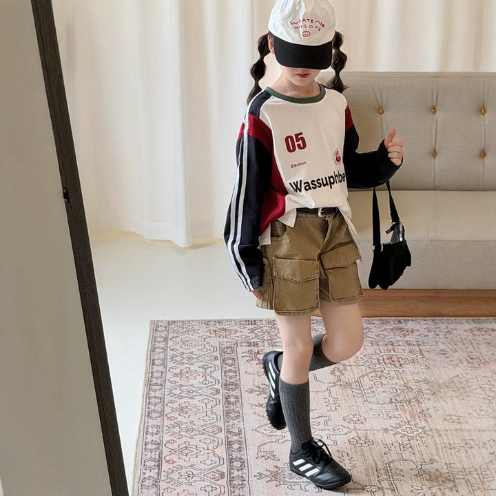 【100-150】スポーティーデザイン長袖カットソー