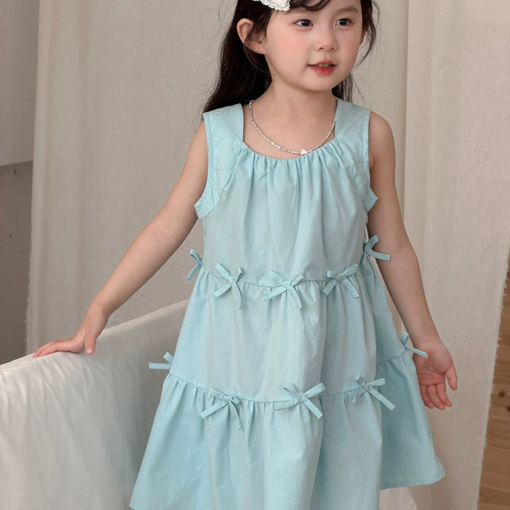 【90-140】リボンモチーフノースリワンピース