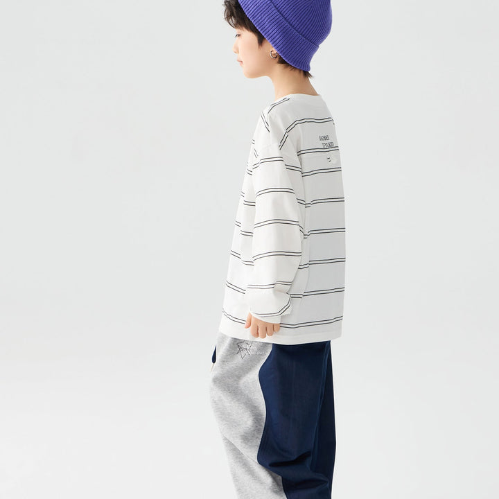 【100-150】ボーダーデザインロングTシャツ