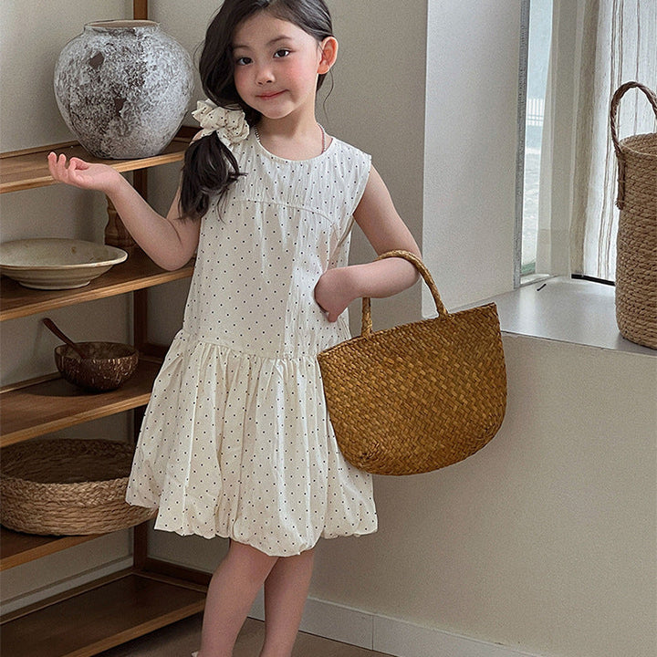 【90-140】ドット柄デザイン切替ワンピース