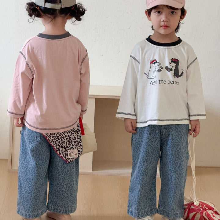 【80-150】レオパード柄ロングデニムパンツ