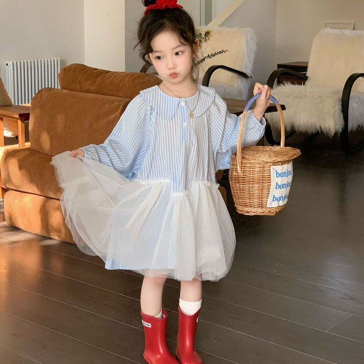 【90-140】襟付きデザイン切替ワンピース