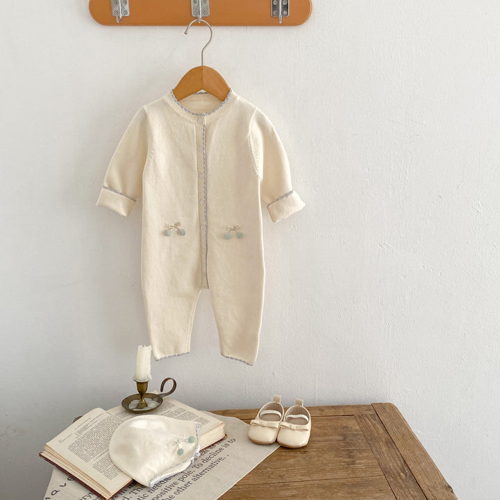 【73-90】リボンモチーフ長袖ロンパース