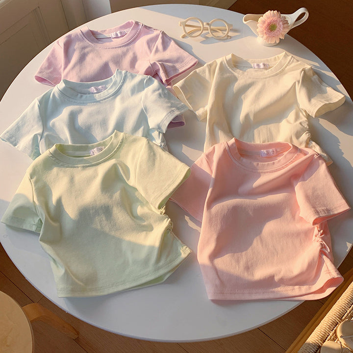 【90-150】シャーリングシンプルTシャツ