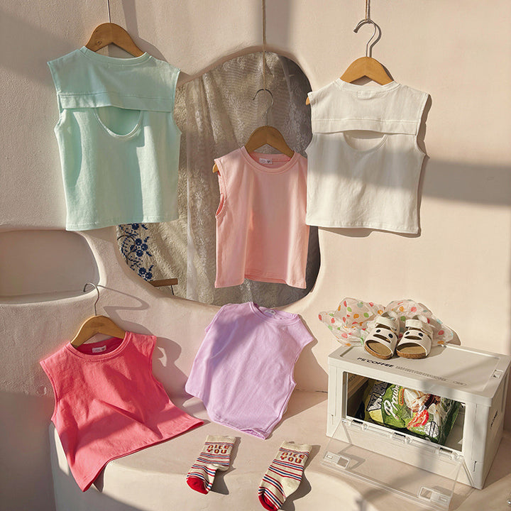 【90-140】バックオープンノースリーブTシャツ