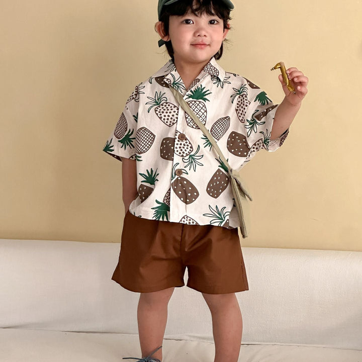 【80-150】パイナップル柄シャツ×ハーフパンツセット