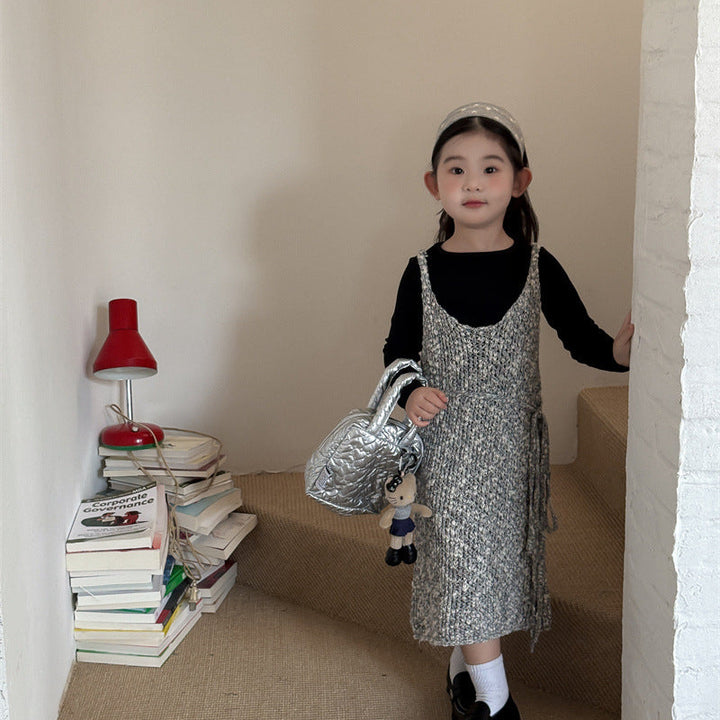 【90-140】ウエストリボンニットワンピース