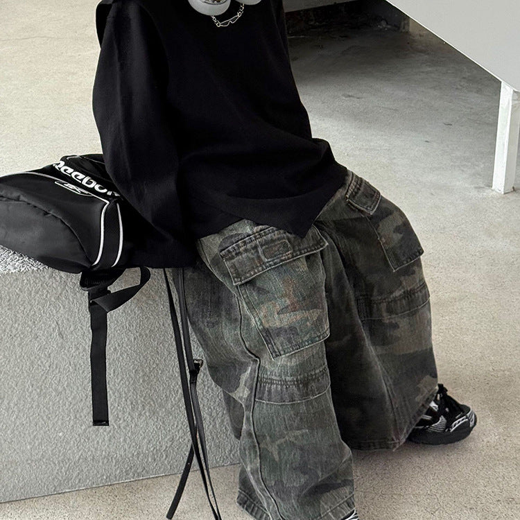 【90-150】迷彩柄ワイドパンツ