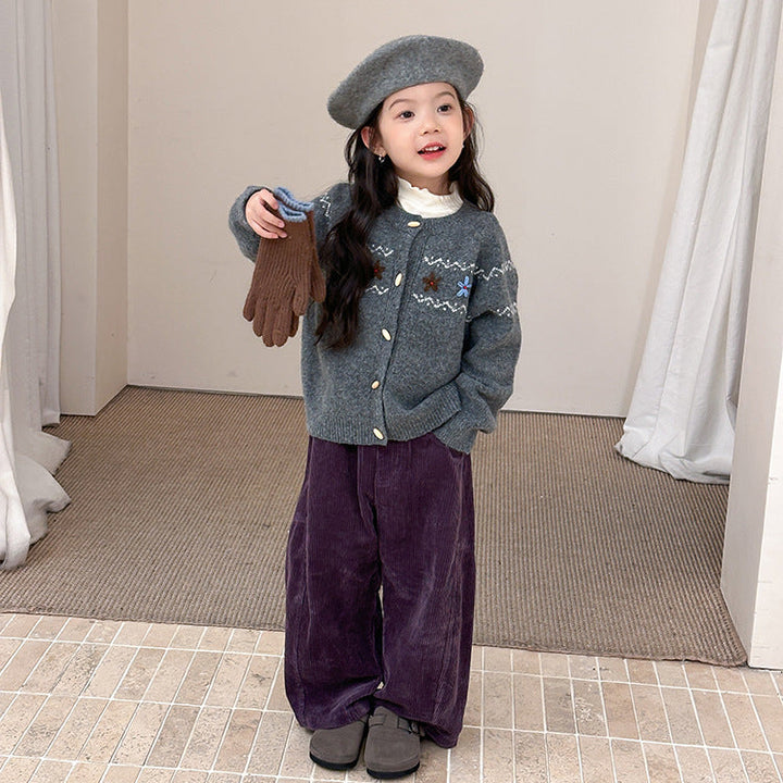 【90-150】花柄＆ボタンデザインカーディガン