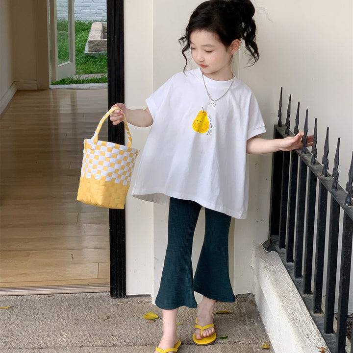 【90-140】洋ナシデザインフレアTシャツ