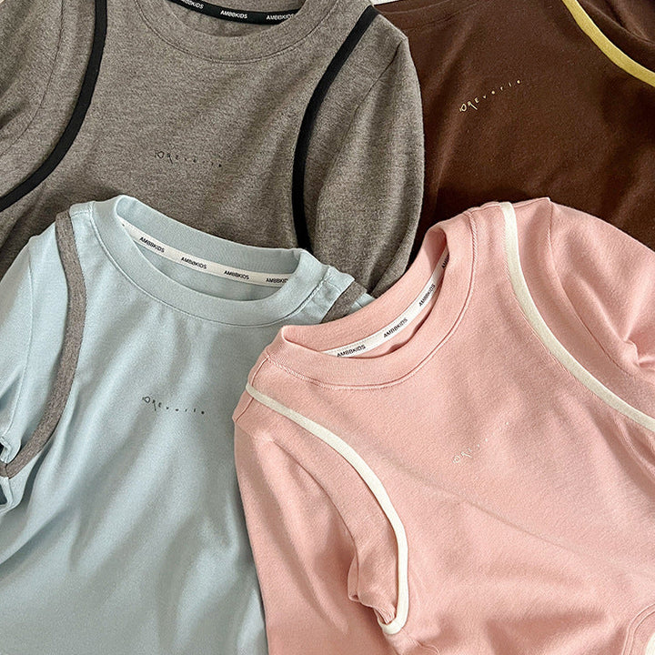 【90-150】レイヤード風ロングTシャツ