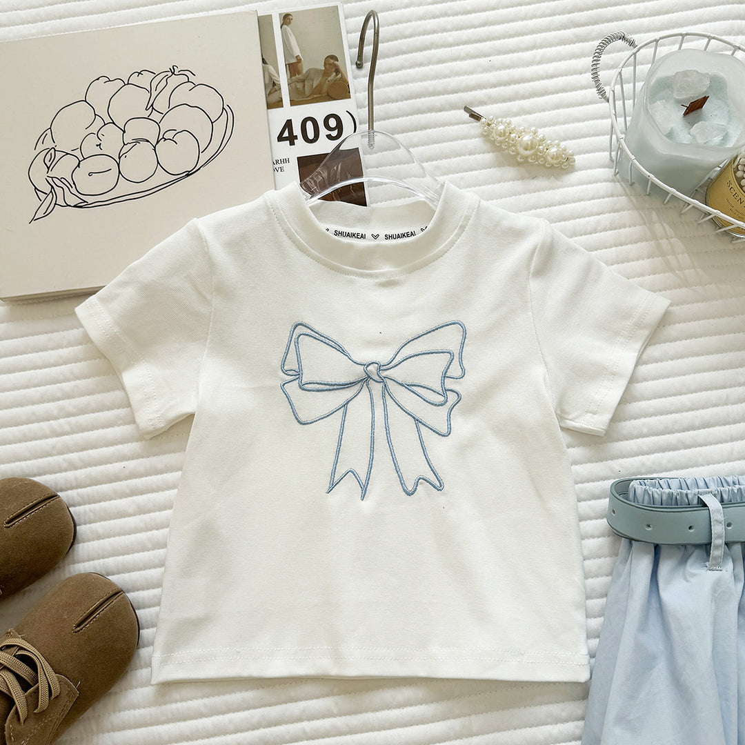 【90-140】フロントリボンTシャツ×ショートパンツセット