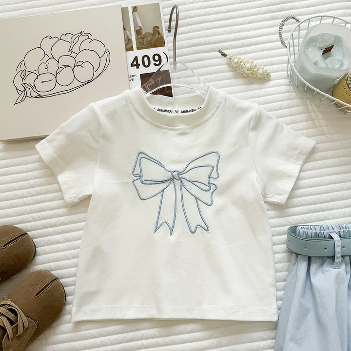 【90-140】フロントリボンTシャツ×ショートパンツセット