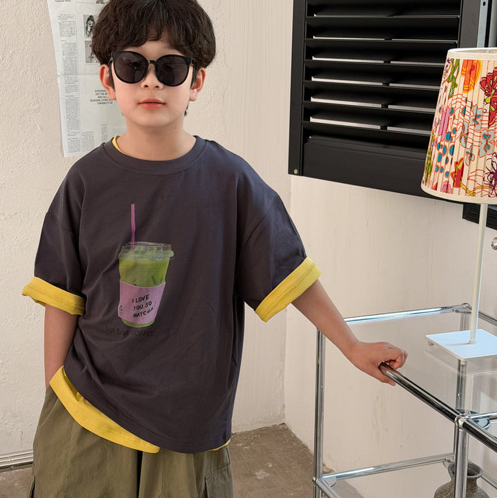 【100-150】抹茶ドリンクデザインTシャツ
