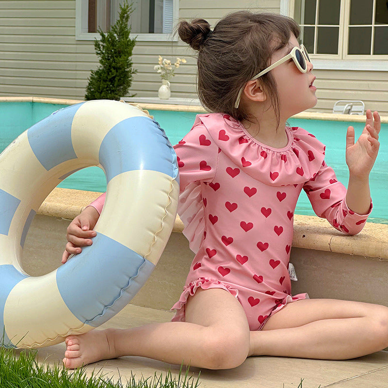 【90-140】ハート柄フリルデザインスイムウェア