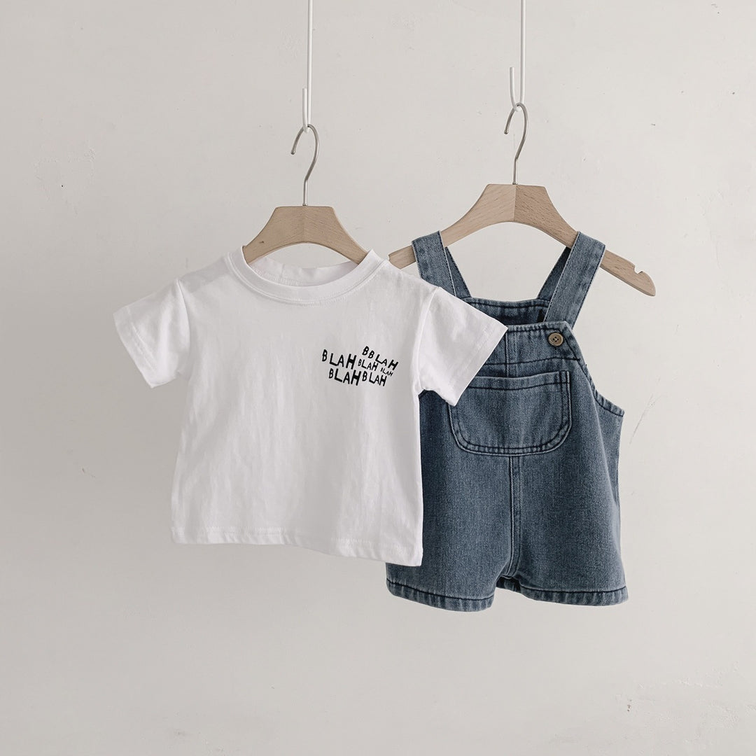 【73-100】Tシャツ×デニムオーバーオールセット