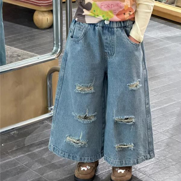 【80-150】クラッシュワイドジーンズ