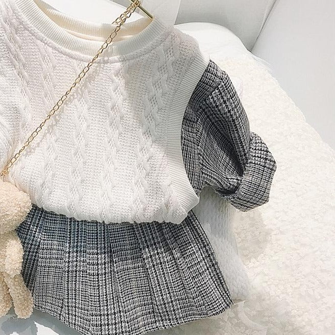 重ね着風チェックセットアップ