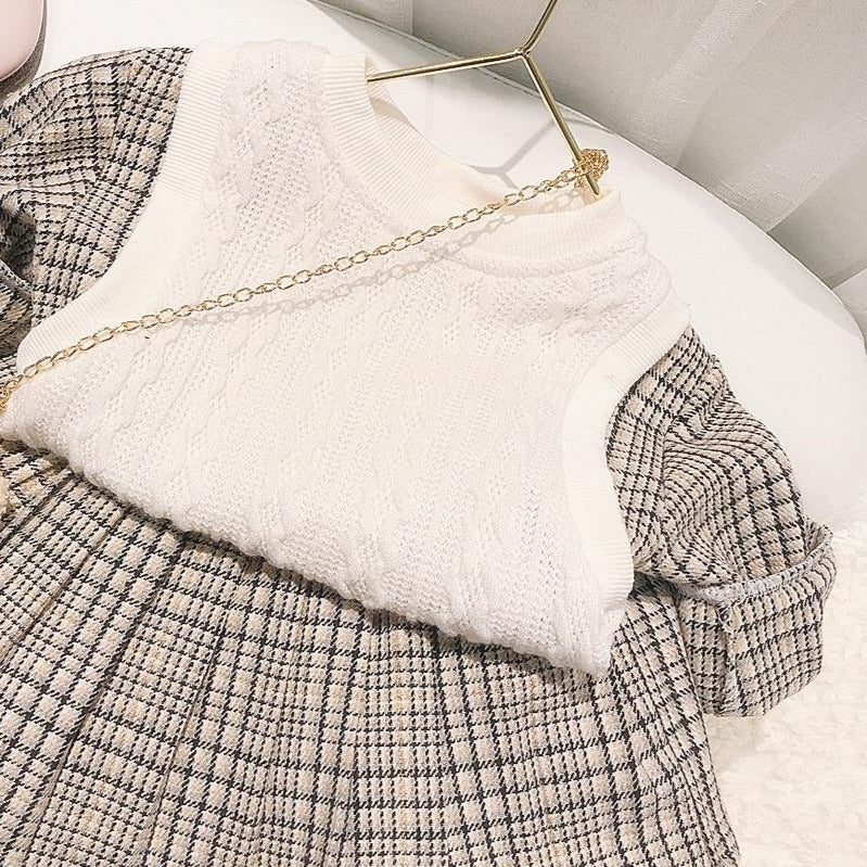 重ね着風チェックセットアップ