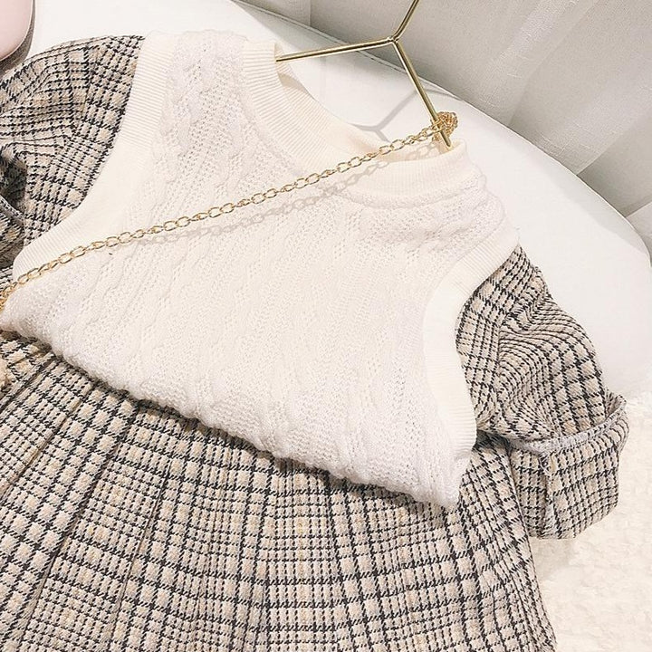 重ね着風チェックセットアップ