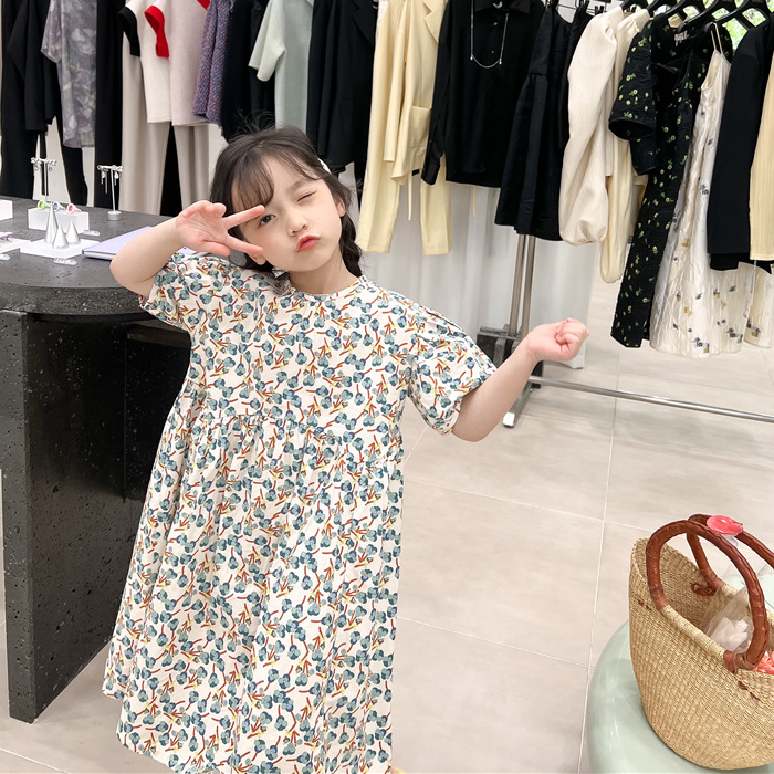 パフスリーブ小花ロングワンピ