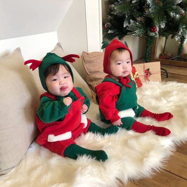 【クリスマス】クリスマスカラーサロペットロンパース