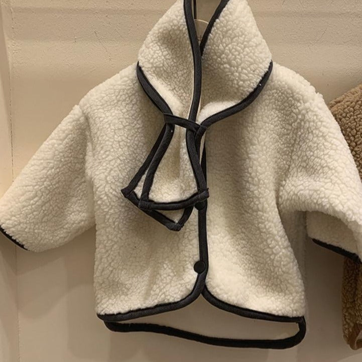 マフラー付きノーカラーアウター