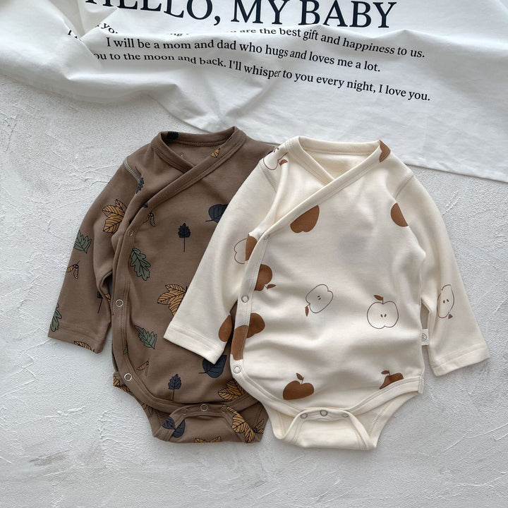 【baby】プリント長袖クロスオーバーロンパース
