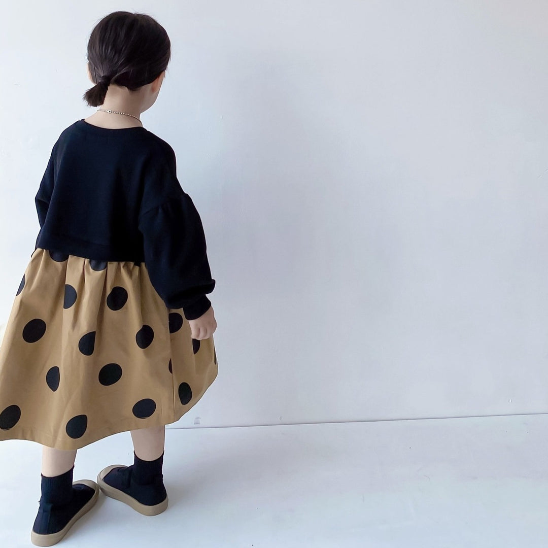 ドット柄スウェト切り替えワンピース