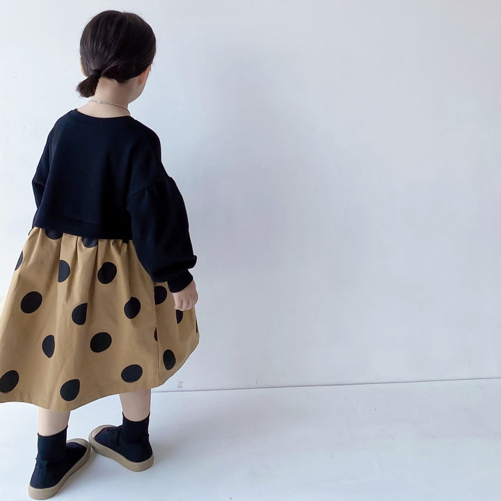 ドット柄スウェト切り替えワンピース