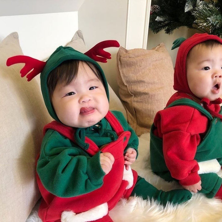 【クリスマス】クリスマスカラーサロペットロンパース