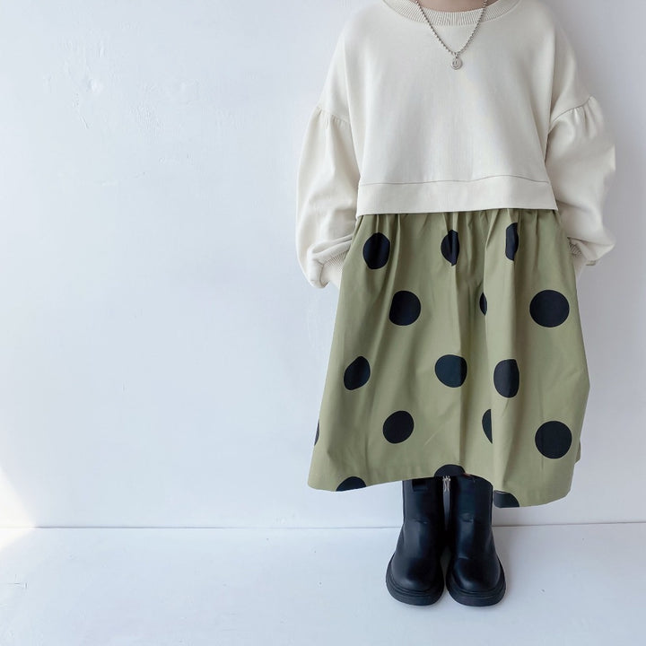 ドット柄スウェト切り替えワンピース