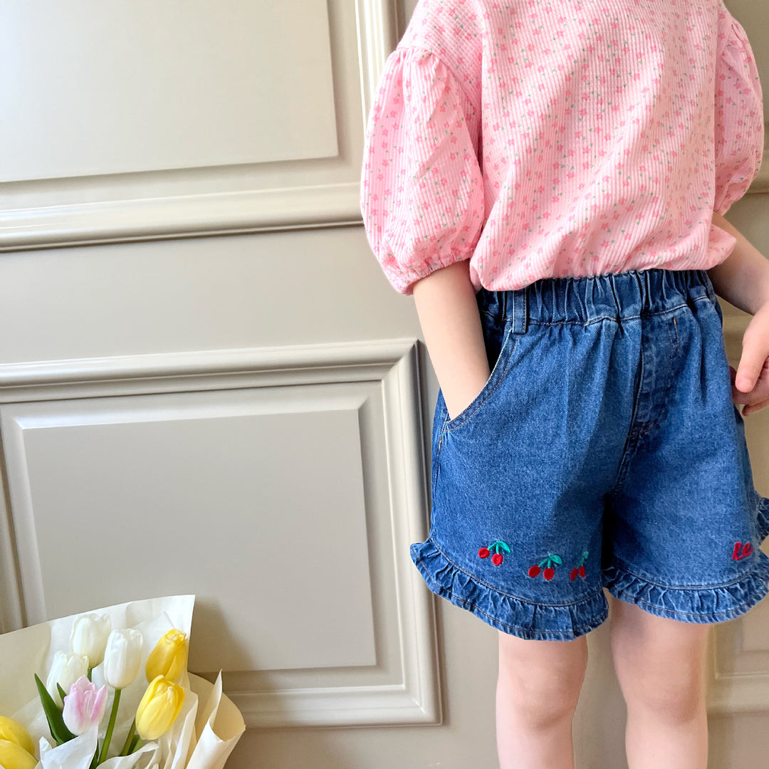 さくらんぼデニムショートパンツ