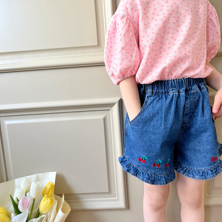 さくらんぼデニムショートパンツ