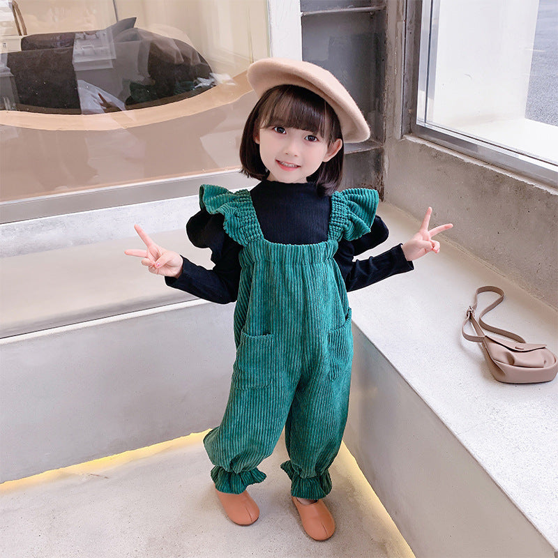 フリルコーデュロイサロペット