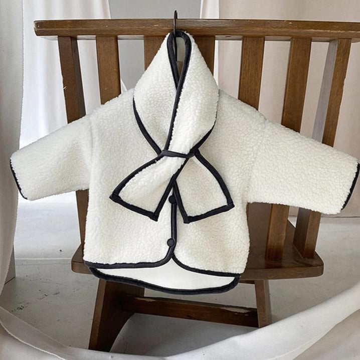 マフラー付きノーカラーアウター