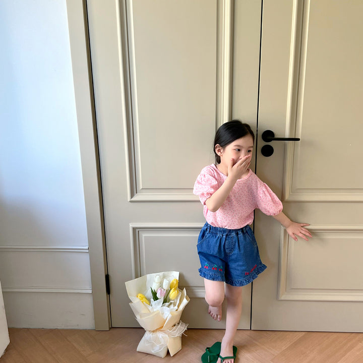 さくらんぼデニムショートパンツ
