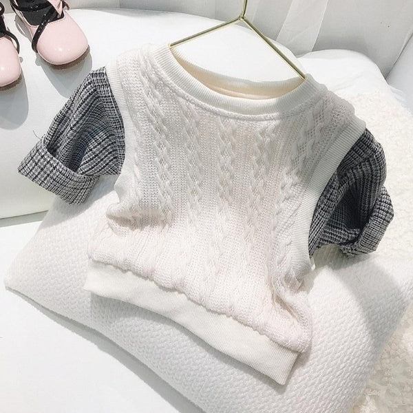 重ね着風チェックセットアップ