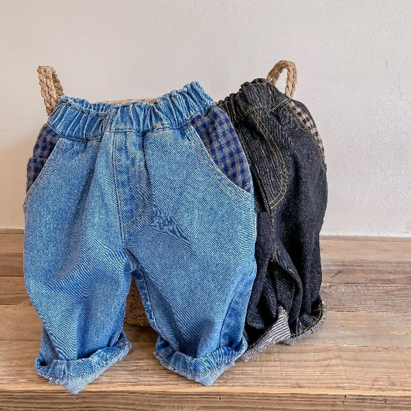 チェックポケットデニムパンツ